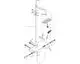 Diagramm einer Hansgrohe-Duschsystem-Installation mit verschiedenen Komponenten wie Kopfbrause, Handbrause und Thermostat, einschließlich Montagestrukturen und Anschlussdetails.